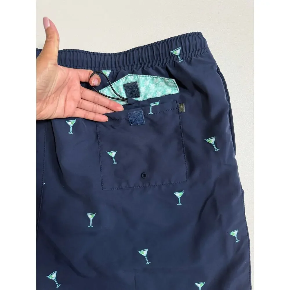 Tommy Bahama Men's Navy Blue Cocktail Print Swim Trunks Shorts Plus Size XXL